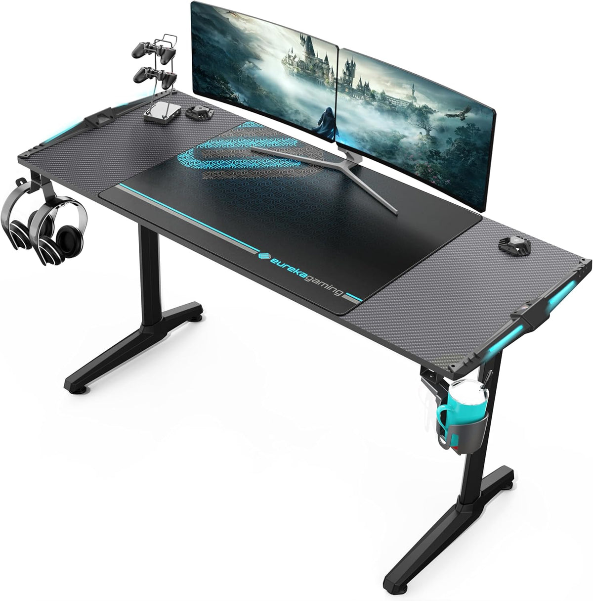 55 Inch Black Gaming Desk with USB Ports E317