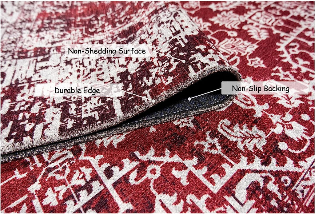 Washable Area Rug Low Profile Persian Runner Anti Slip Backing Foldable Carpet I50567