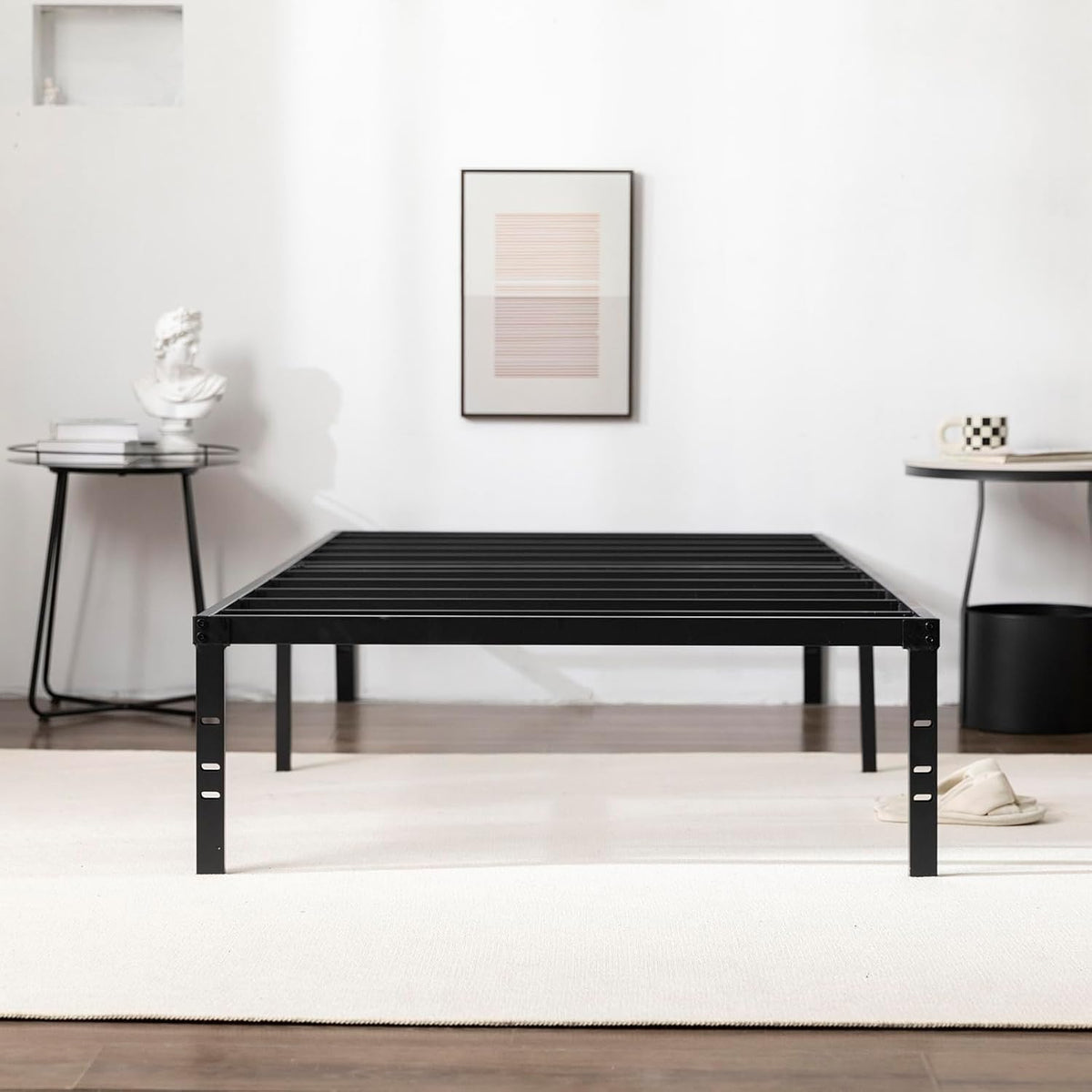 Twin XL Metal Platform Bed Frame with Storage Space Under Frame, Black T689940
