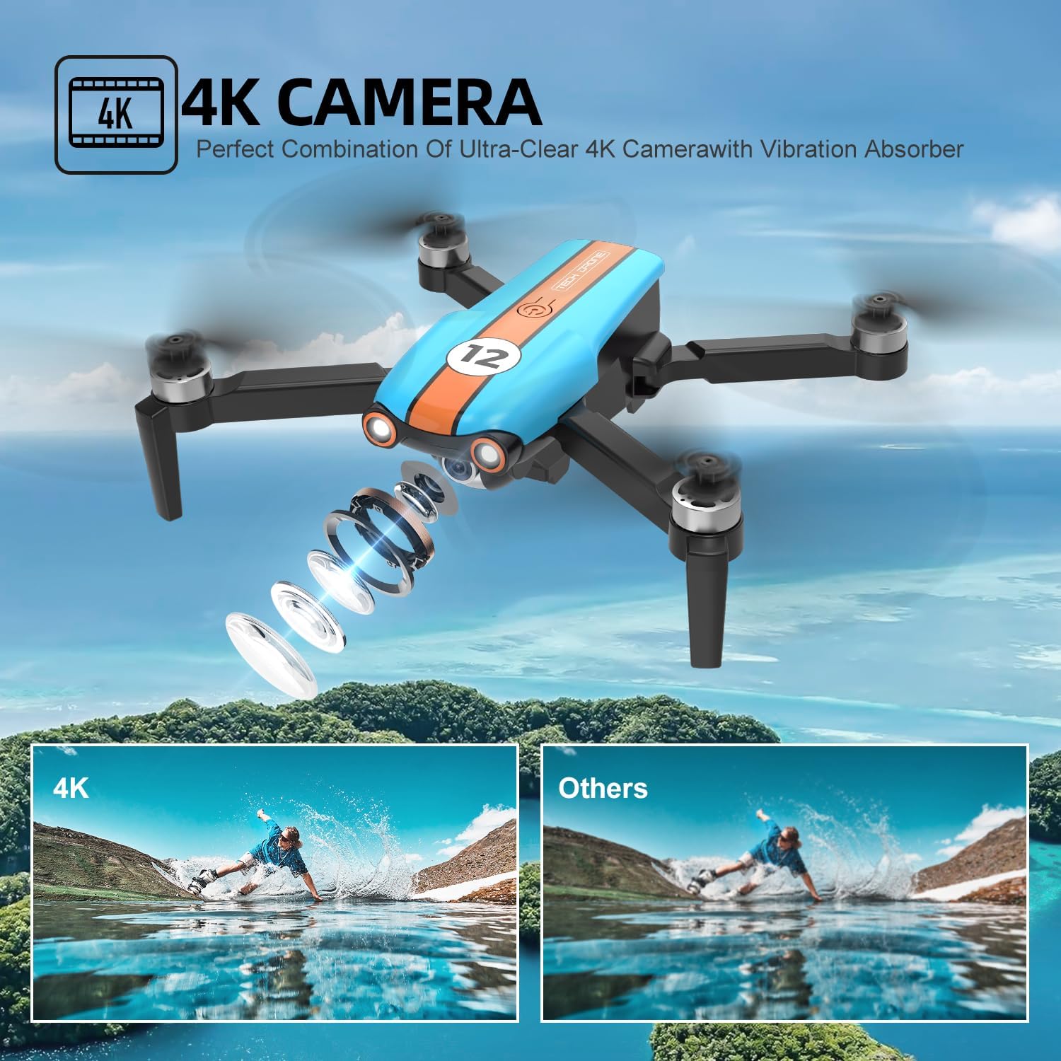 Drone with 4K Camera, Foldable, Less than 249g, 26 Mins Flight Time, Brushless Motor, Altitude Hold, 2 Batteries P2863