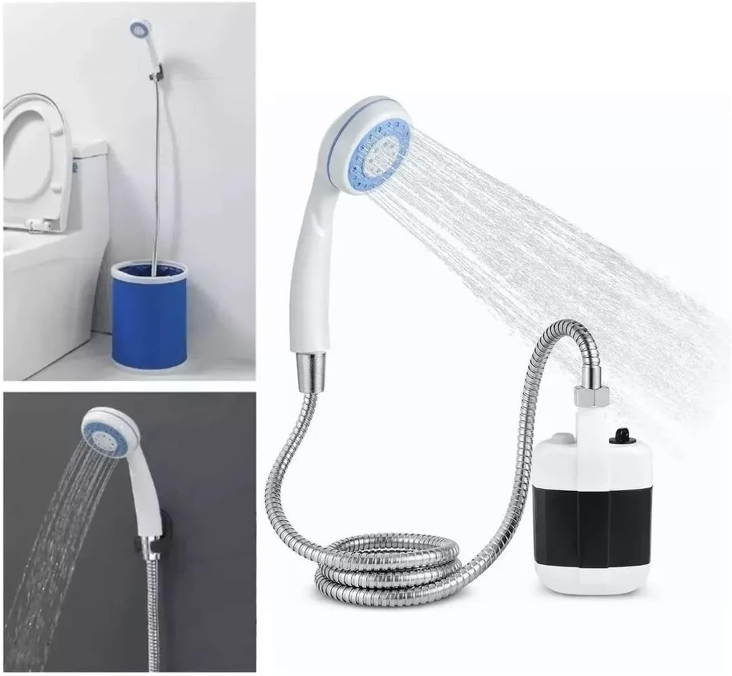 Portable Electric Shower with Battery Powered Pump Shower Head Nozzle E7445