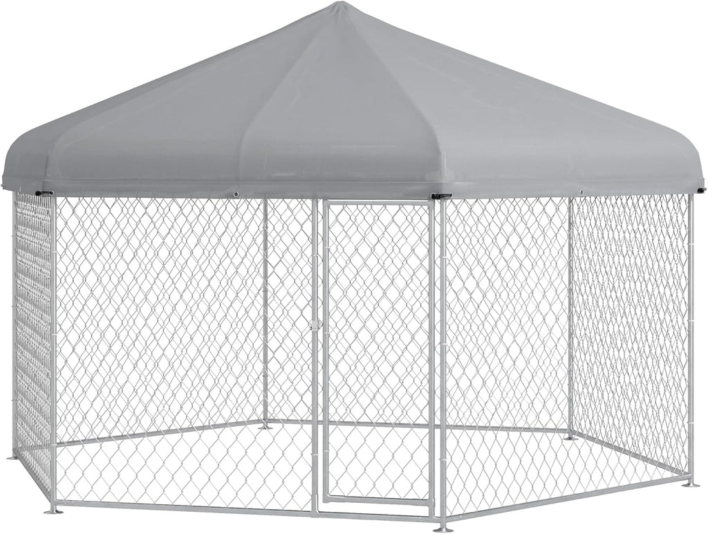 13.4' x 11.5' x 8.8' Dog Kennel Outdoor Dog Run with Waterproof Roof, Lockable Door, Silver H42765