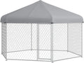 13.4' x 11.5' x 8.8' Dog Kennel Outdoor Dog Run with Waterproof Roof, Lockable Door, Silver H42765