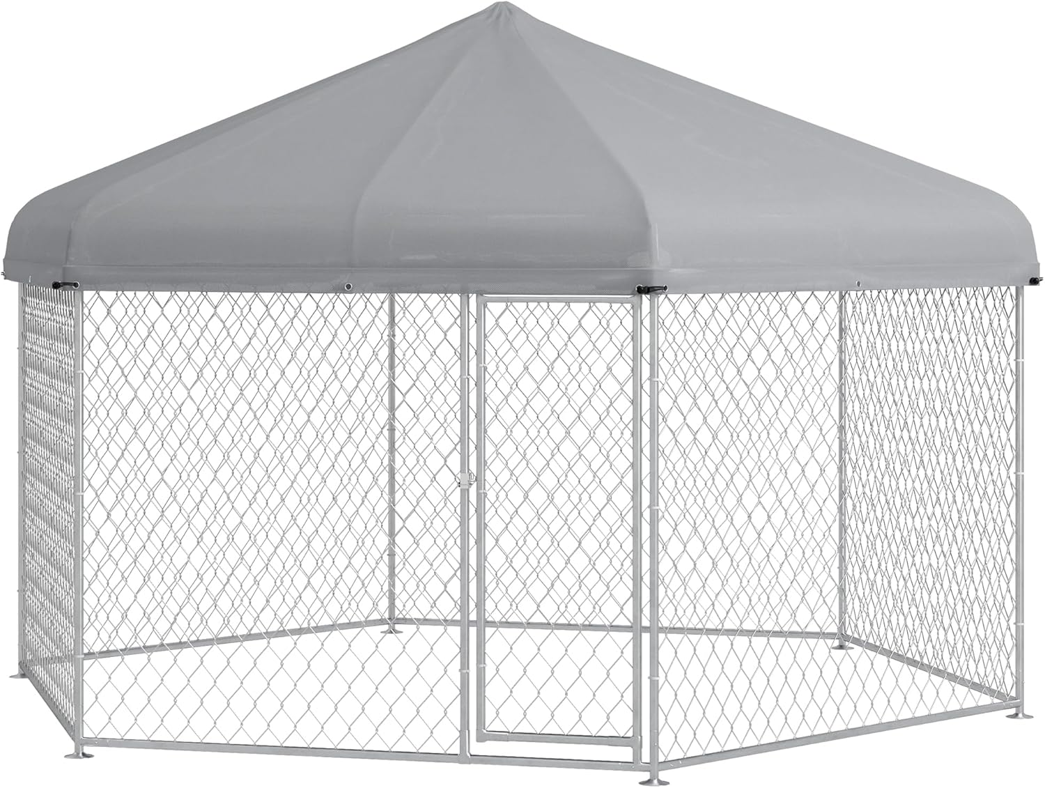 13.4' x 11.5' x 8.8' Dog Kennel Outdoor Dog Run with Waterproof Roof, Lockable Door, Silver H42765