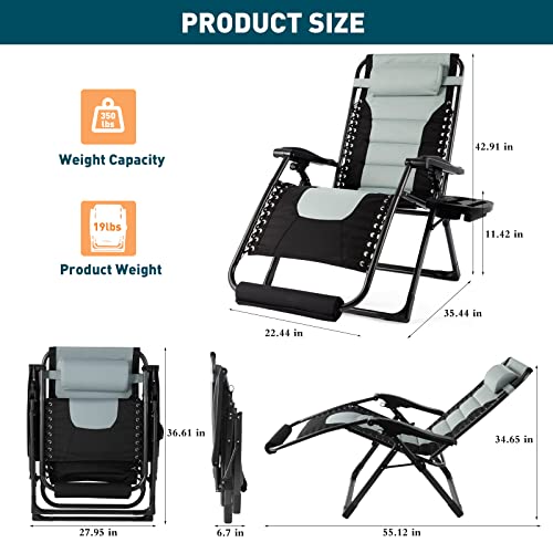 Oversized XL Padded Recliner Patio Lounge Chair with Headrest, Cup Holder & Foot Pad P27083