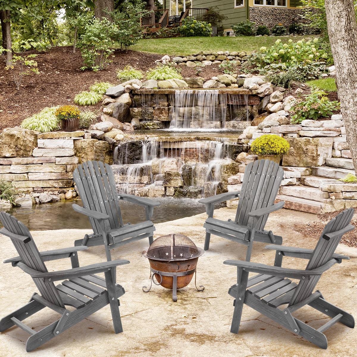 Gray Wooden Folding Adirondack Chair Set of 2 G8048