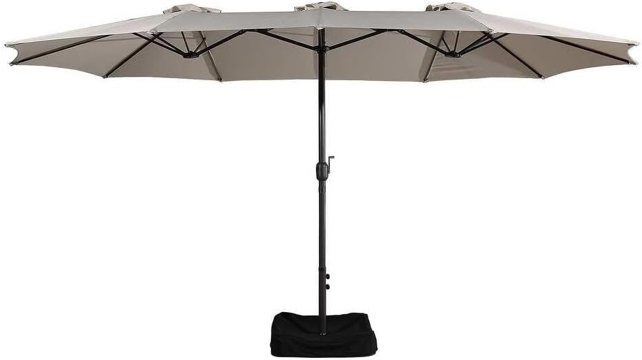Beige 15ft Rectangular Outdoor Patio Umbrella with Hand-Crank Lift U1719