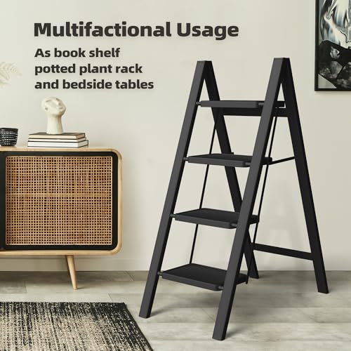Black Steel Folding Step Ladder with Anti-Slip Wide Pedal S5020