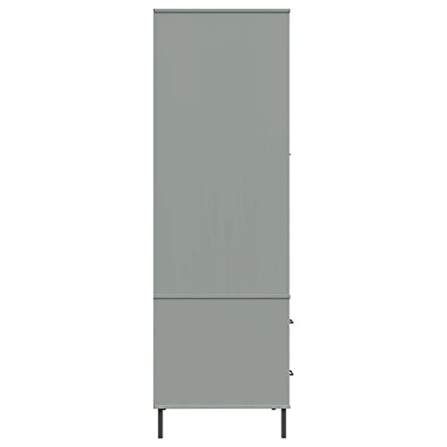 Gray Solid Wood Wardrobe with Metal Legs W9357