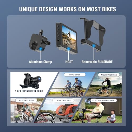 Bicycle Rear View Camera with 4.3'' HD 1080P Monitor and 8000mah Battery A60278
