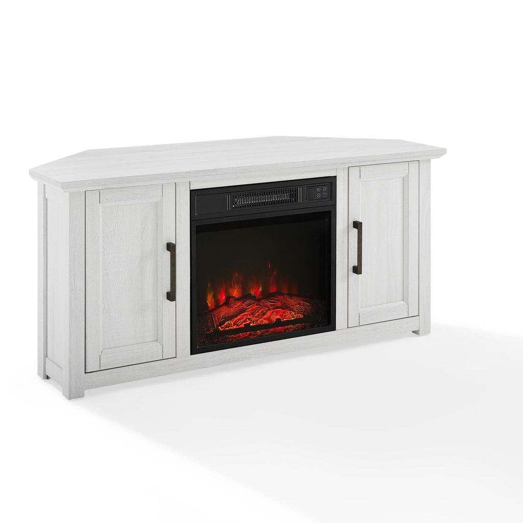 Whitewash Wood Corner TV Stand with Fireplace R452