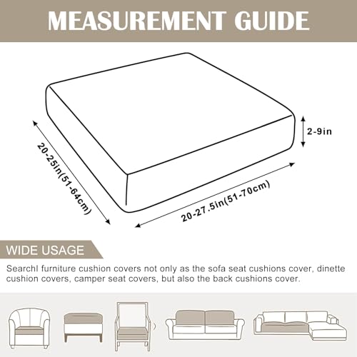 Waterproof Couch Cushion Covers Replacement, Washable Sofa Chair Seat Cushion Covers Soft Jacquard Couch Cushion Slipcovers Stretch Furniture Protector (Medium, Light Grey) R8914