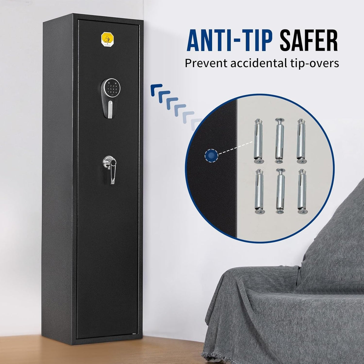 6 Long Gun Safe with Keys Keypad Wall Mount S7812
