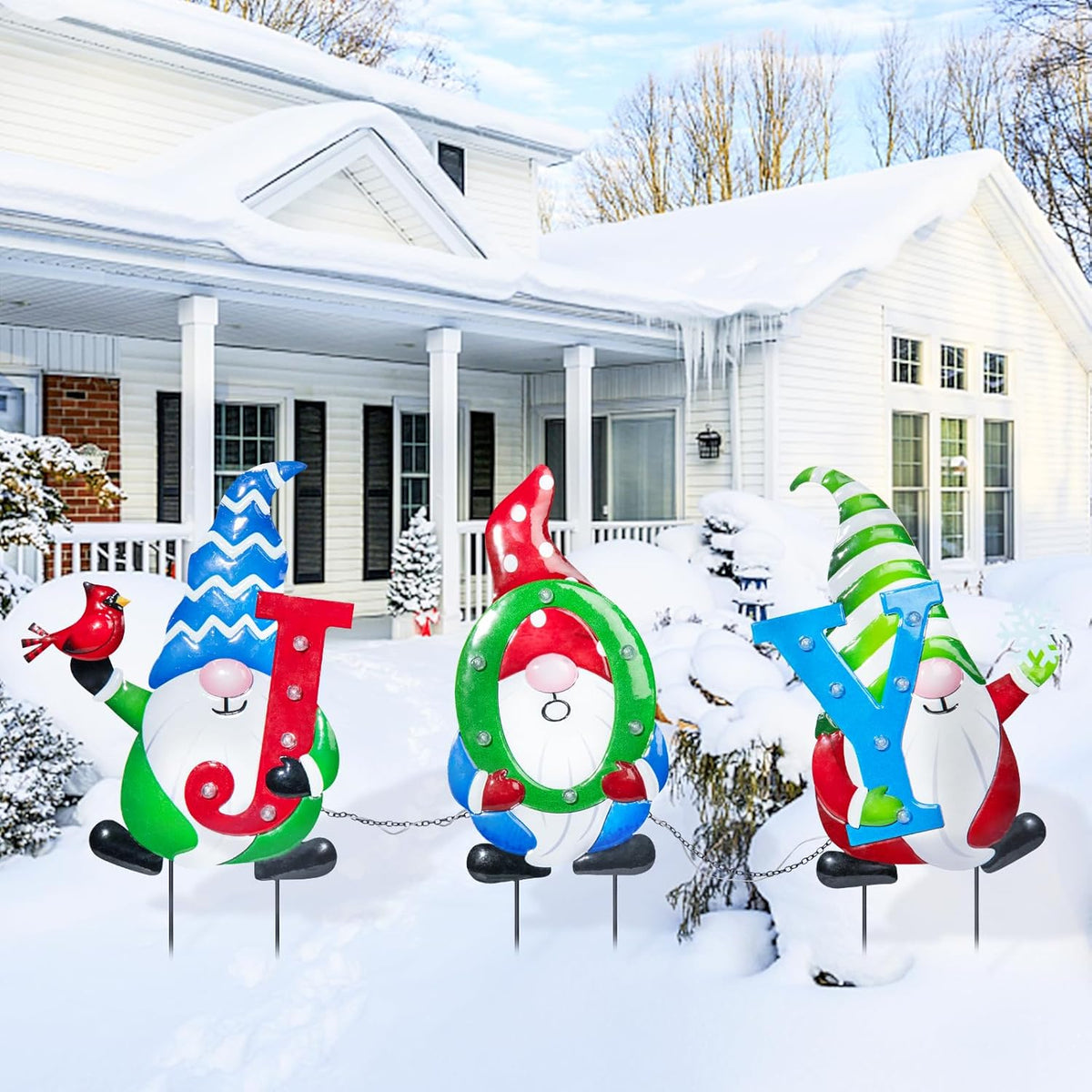 3 PCS Metal Christmas Yard Stakes with Led Light R9137