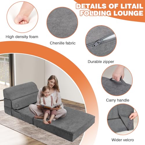 Grey Folding Sofa Bed Convertible Sleeper Chair Couch B68596