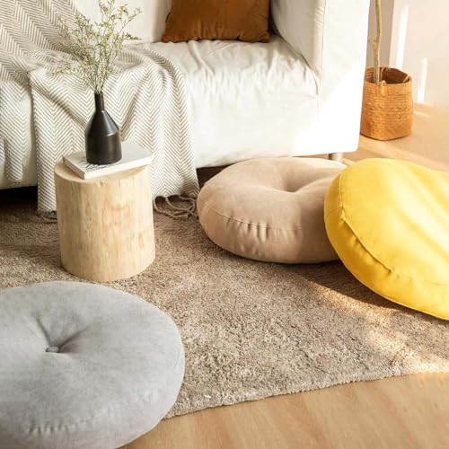 Yellow Large Round Floor Cushion Set of 2 G567