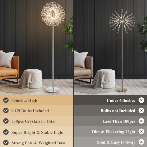 69'' Crystal Floor Lamp with K9 Crystals, Silver Chrome Y562859