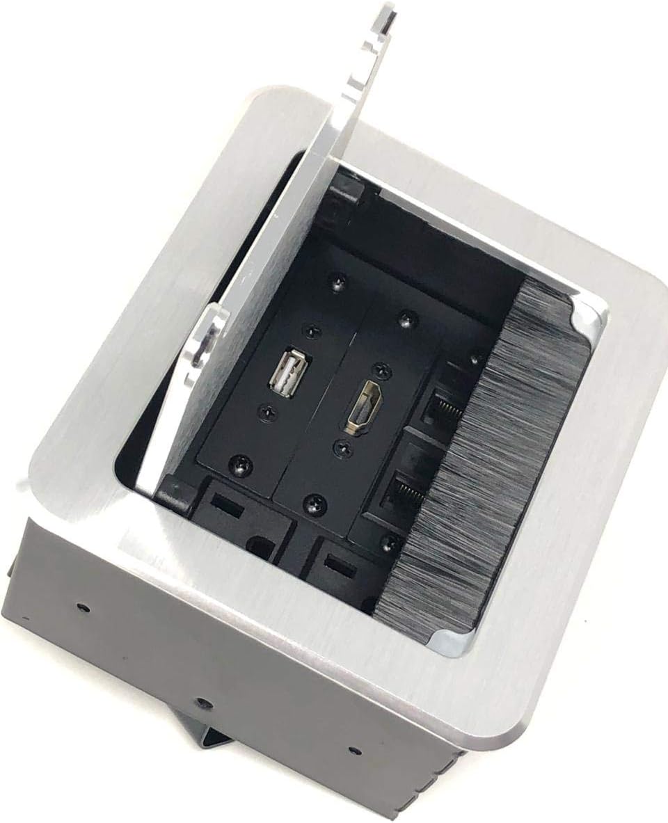 Silver Conference Table AV Box with 2 AC, 1 HDMI, 1 USB, 2 RJ45 L179377
