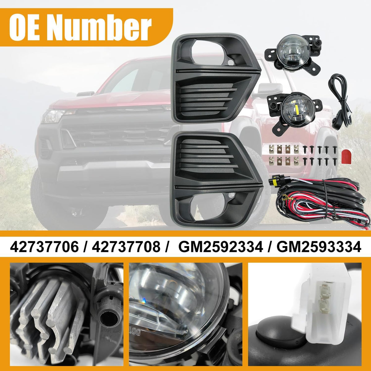 Front Fog Light Assembly with Bezel Cover and Harness for Chevy Colorado 2023 2024 F32078