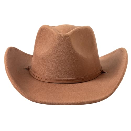 Retro Felt Wide Brim Cowboy Hat with Wind Lanyard R770