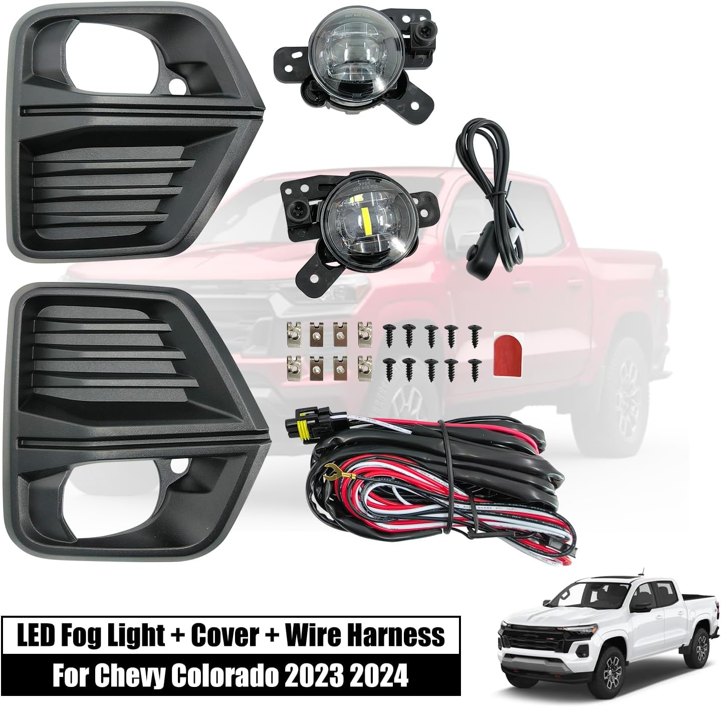 Front Fog Light Assembly with Bezel Cover and Harness for Chevy Colorado 2023 2024 F32078