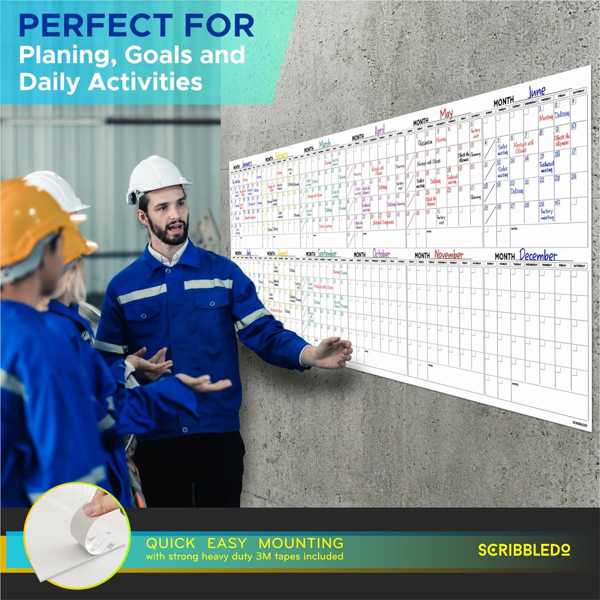 100"x36" White Board Calendar Dry Erase Wall Calendar I701593