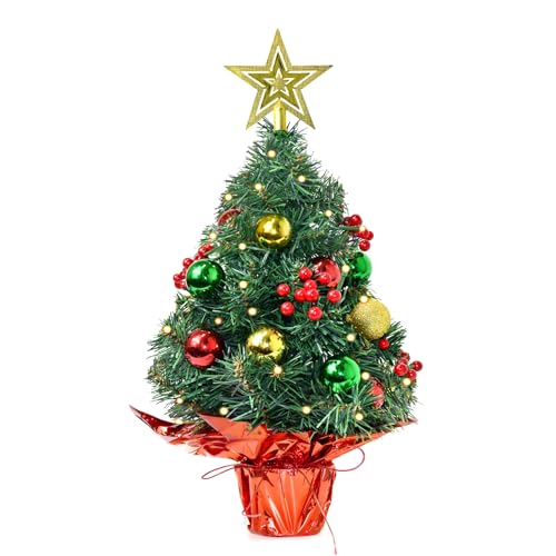 22In Red Pre-Decorated Mini Artificial Christmas Tree with LED String Lights G964090