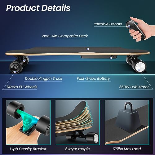 Electric Skateboard with Remote, 350W Brushless Motor E346508