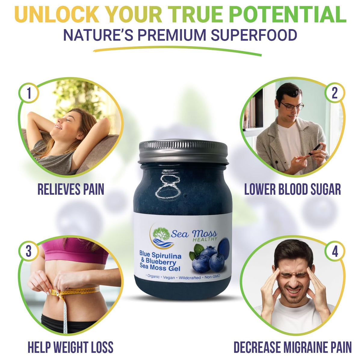 Blue Spirulina Blueberry Sea Moss Gel, 16 oz J657023