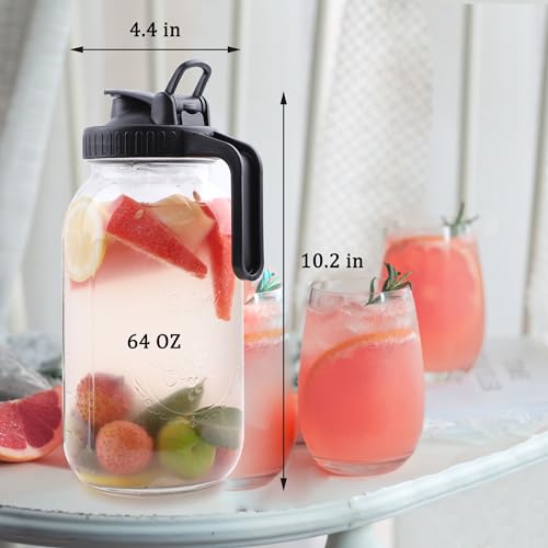 64 OZ Glass Pitcher With Pour Spout Lids O96681