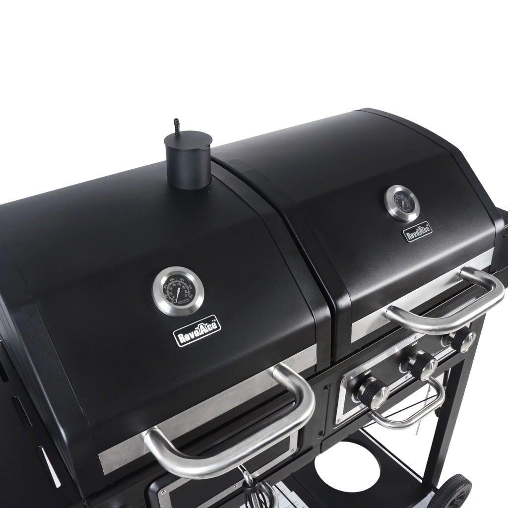 Dual Fuel Gas & Charcoal Combo Grill, Black with Stainless Y618