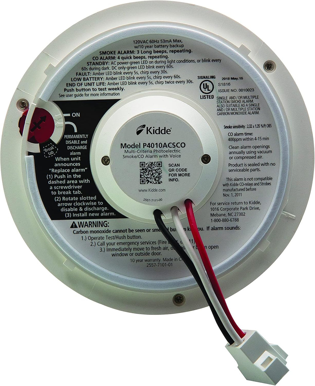Wireless Hardwired Smoke Detector with 10-Year Battery Backup and Photoelectric Sensor V533747