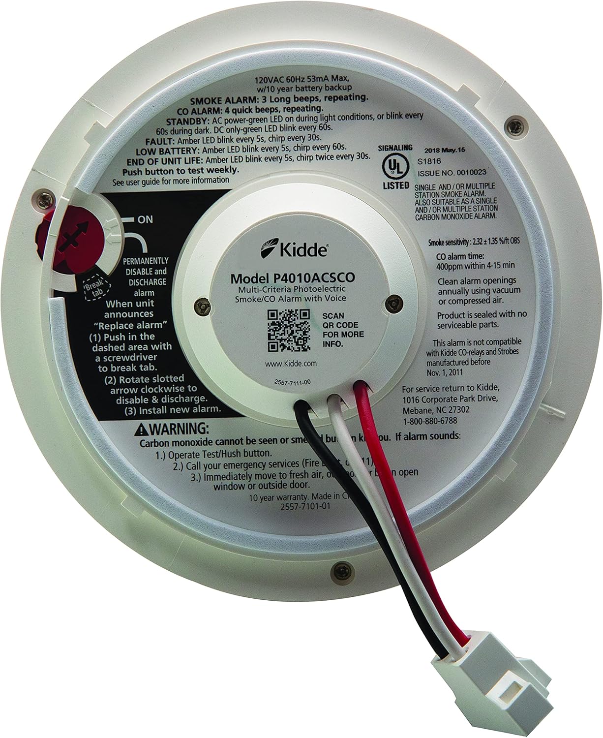 Wireless Hardwired Smoke Detector with 10-Year Battery Backup and Photoelectric Sensor V533747