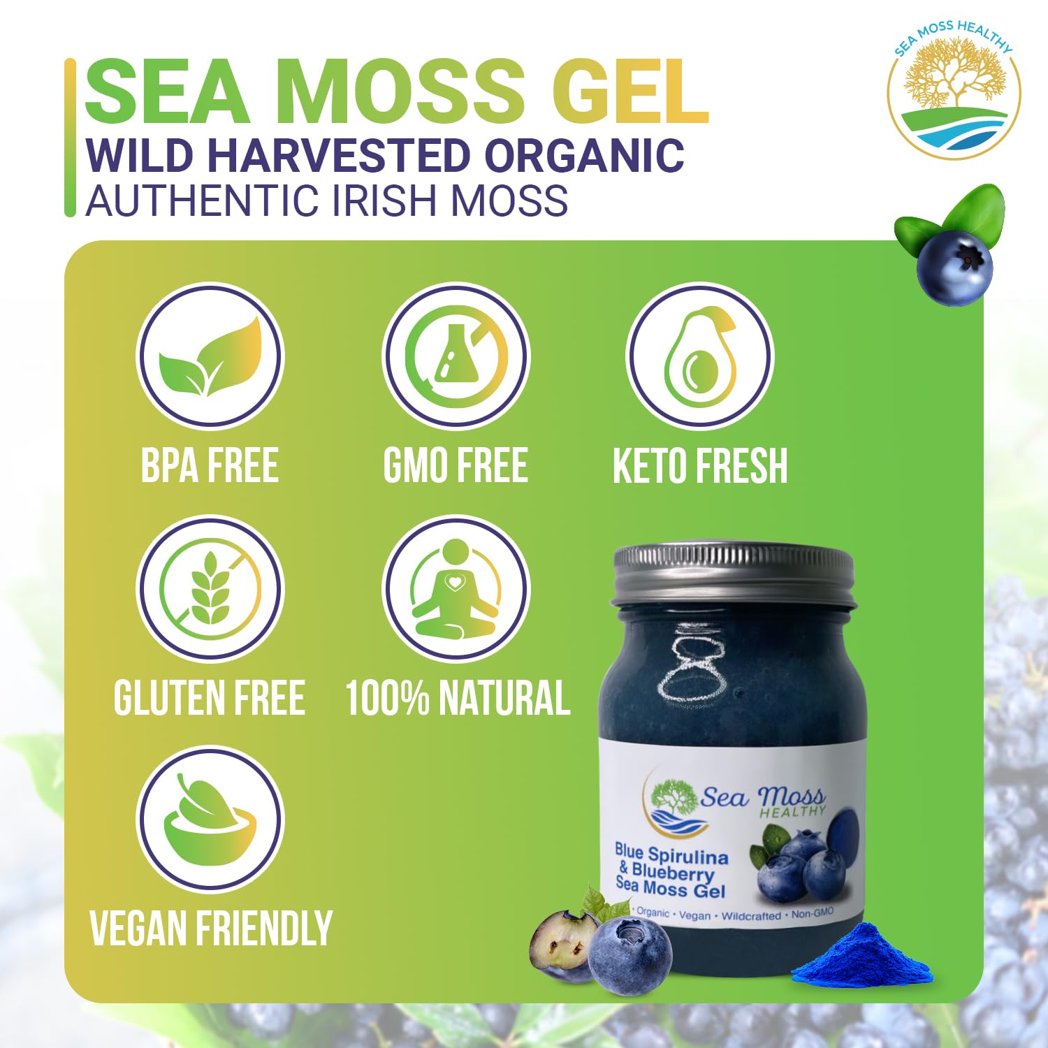 Blue Spirulina Blueberry Sea Moss Gel, 16 oz J657023