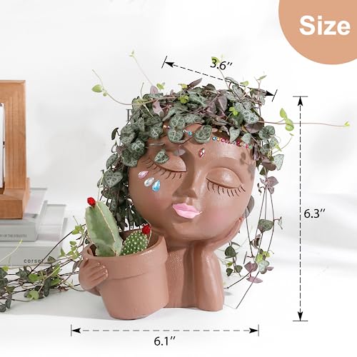 Khaki Lady Face Planter Pot with Drainage Hole A57503