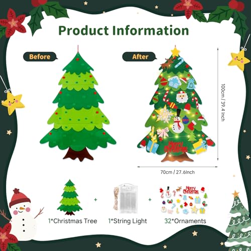 3.3FT Felt Christmas Tree with 32 Ornaments and String Lights J7577