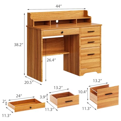 White 44 Inch Computer Desk with Storage Drawers and Hutch T4577