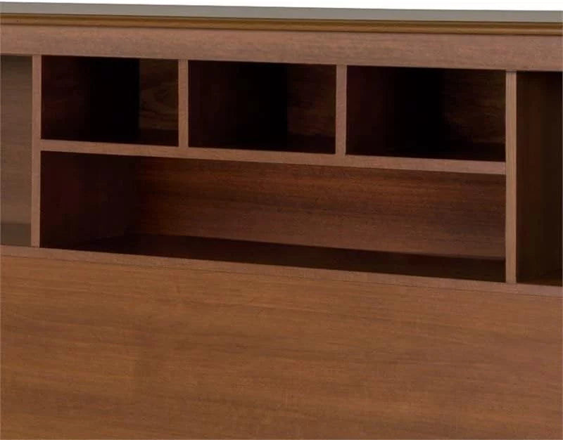 King Size Wood Bookcase Bed Headboard and Cabinet Storage in Cherry N2719