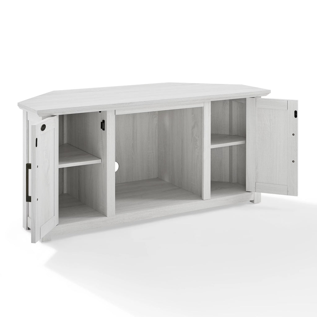 Whitewash Wood Corner TV Stand with Fireplace R452