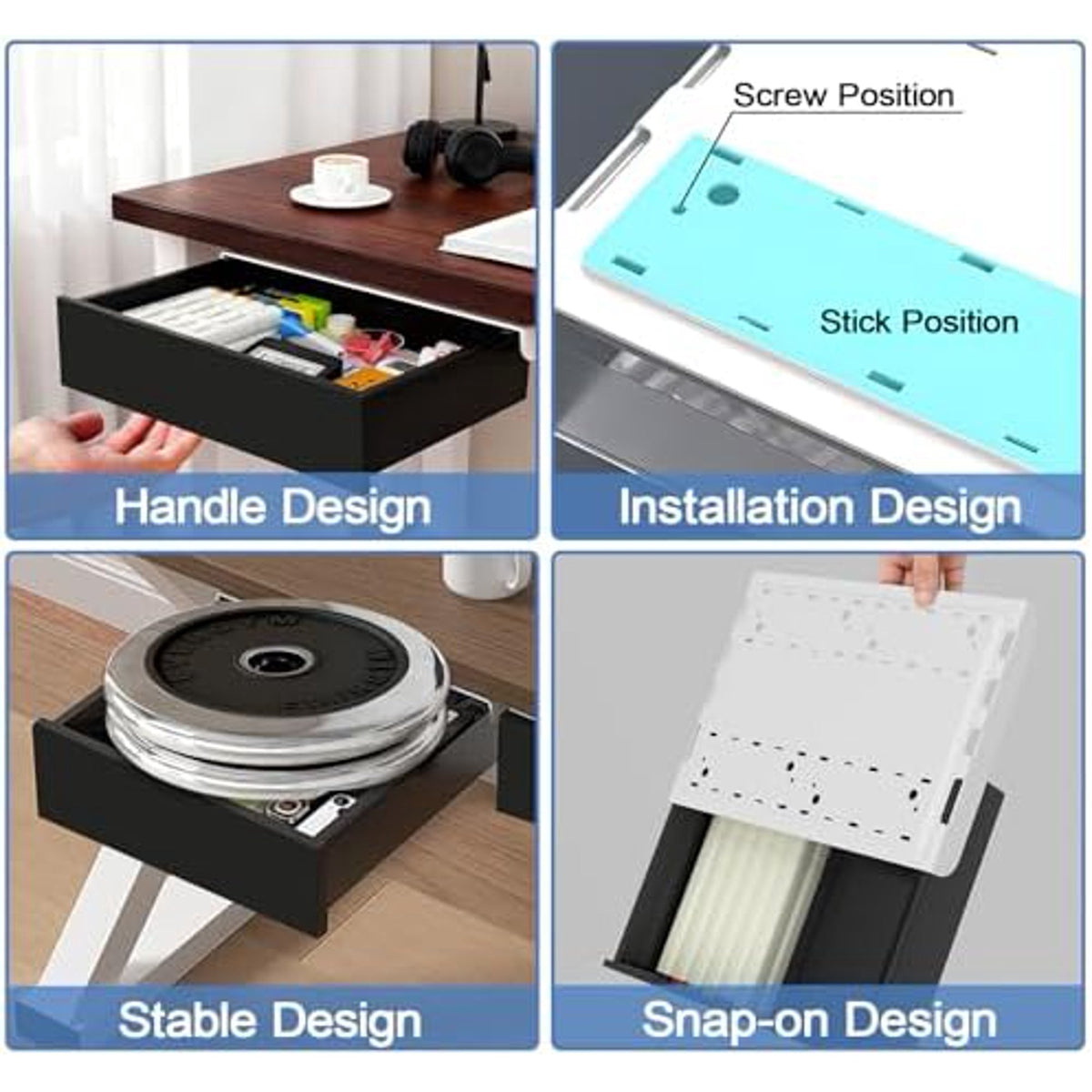 3 Pack Slide Out Desk Drawers, Black I455898