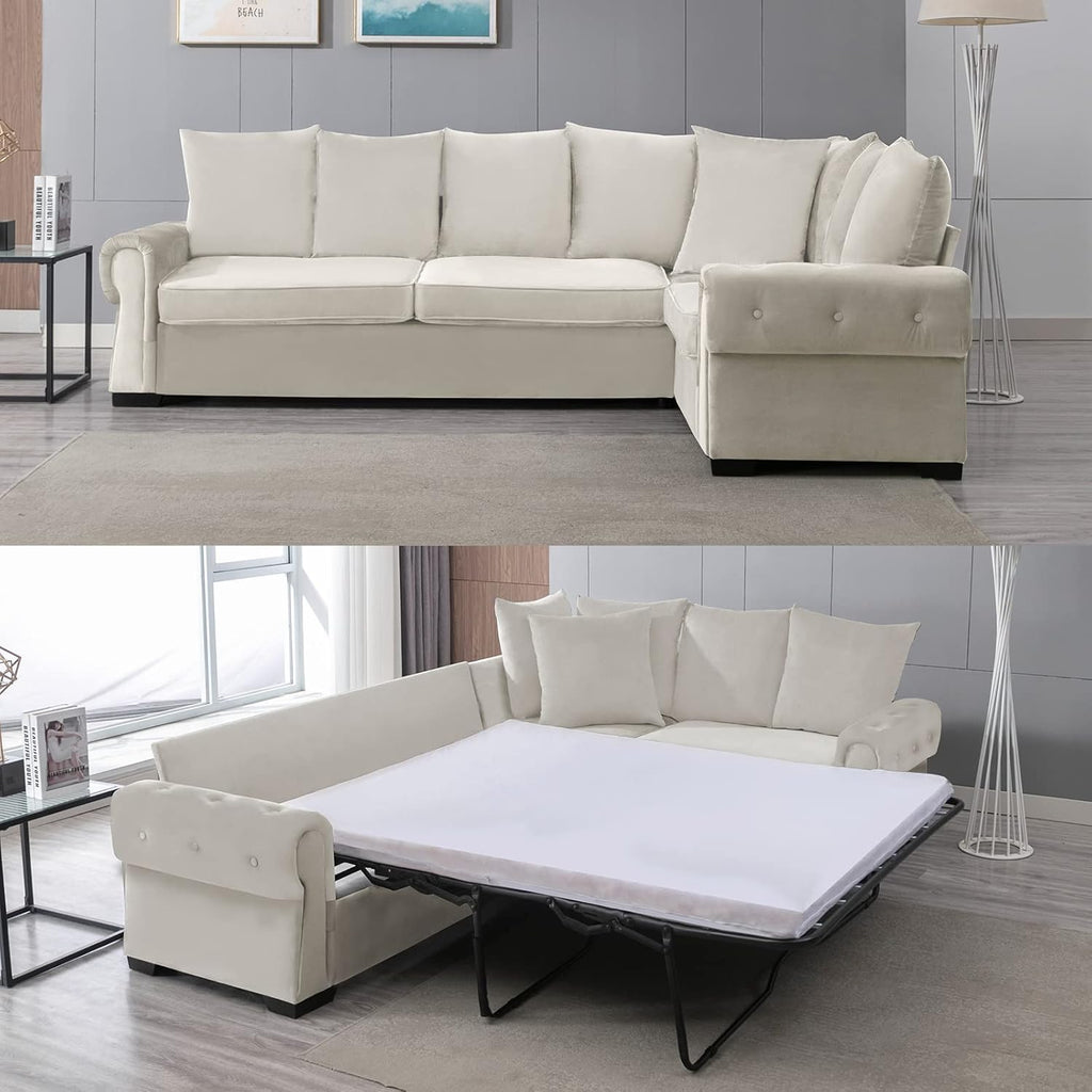 Beige Pull Out Sofa Bed with Folding Foam Mattress E4981