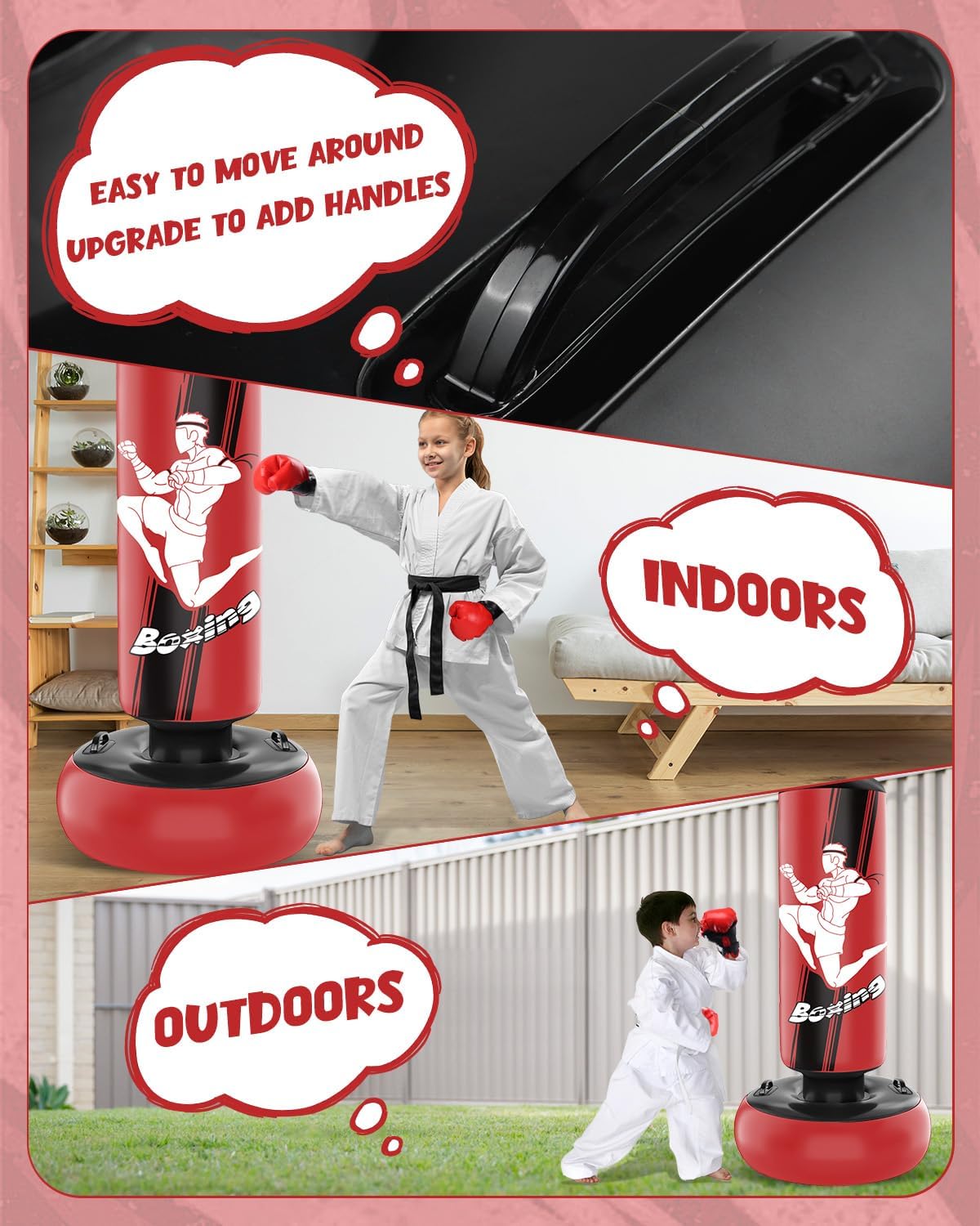 66 Inch Inflatable Punching Bag with Boxing Gloves (Red) S737