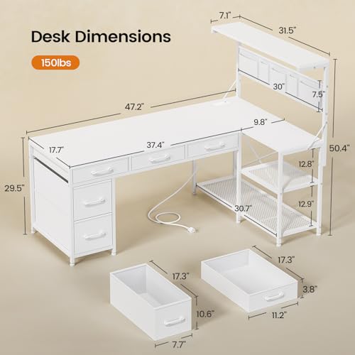 Black L Shaped Gaming Desk with 5 Drawers, Storage Shelves, LED Lights, Power Outlets and Storage Bag R314
