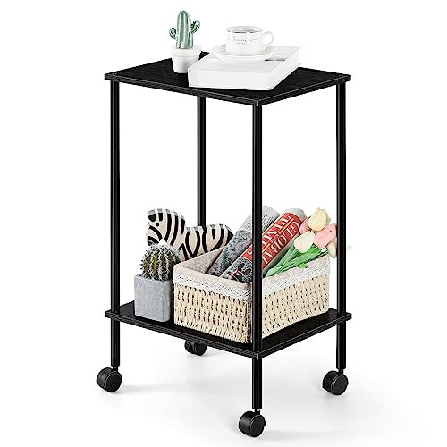 Black 2-Tier End Table Set of 2 with Wheels X9008