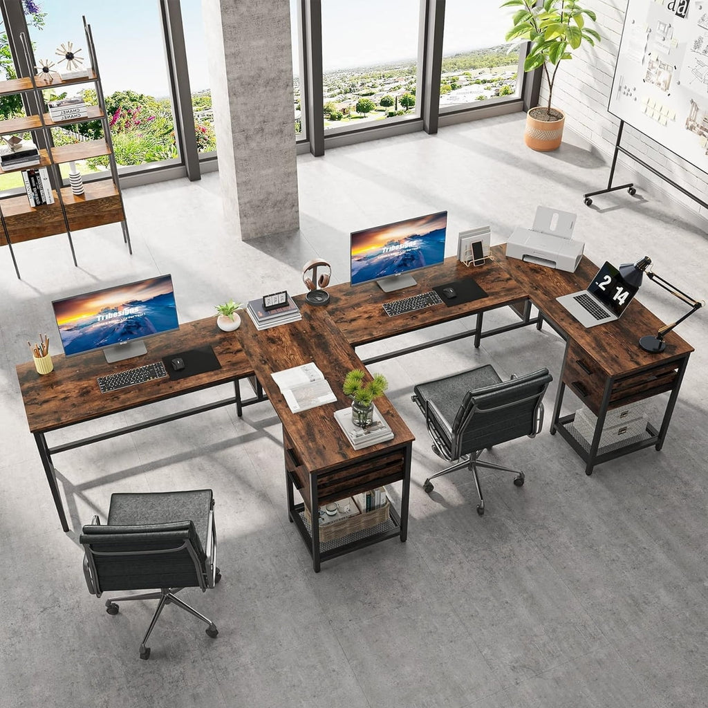 L-Shaped 59" Computer Desk with Drawers Corner Desk with Lift Top E55184