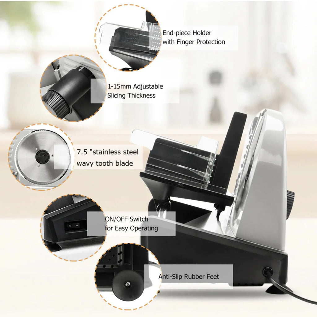 Electric Deli Food Slicer with Removable 7.5'' Serrated & Stainless Steel Blade Y9026