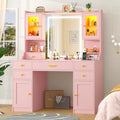 White Makeup Vanity Desk with Mirror and Lights, Large Vanity Table Set with Charging Station, Dressing Table with RGB Cabinets, 3 LED Lights Modes A544