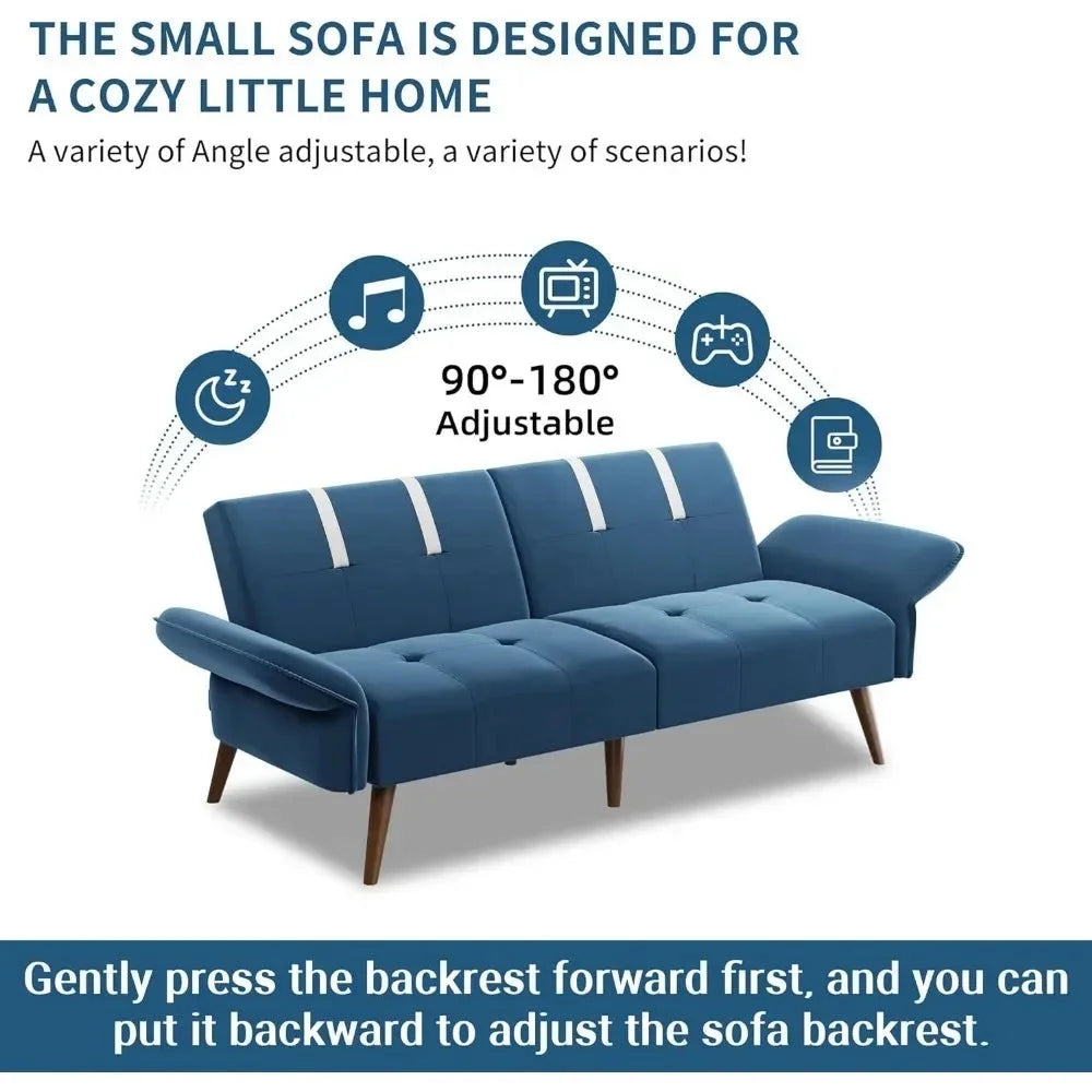 Convertible Sofa Futon Sofa Bed with Adjustable Armrest Backrest T726005