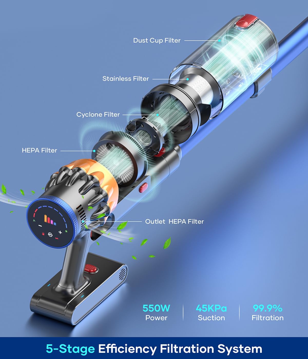 Cordless Stick Vacuum Cleaner with Touch Screen U317