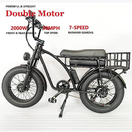 Electric Retro Cargo Bicycle 2000W Dual Motor 48V 18Ah 20" Fat Tire 7 Speed Ebike Y7092